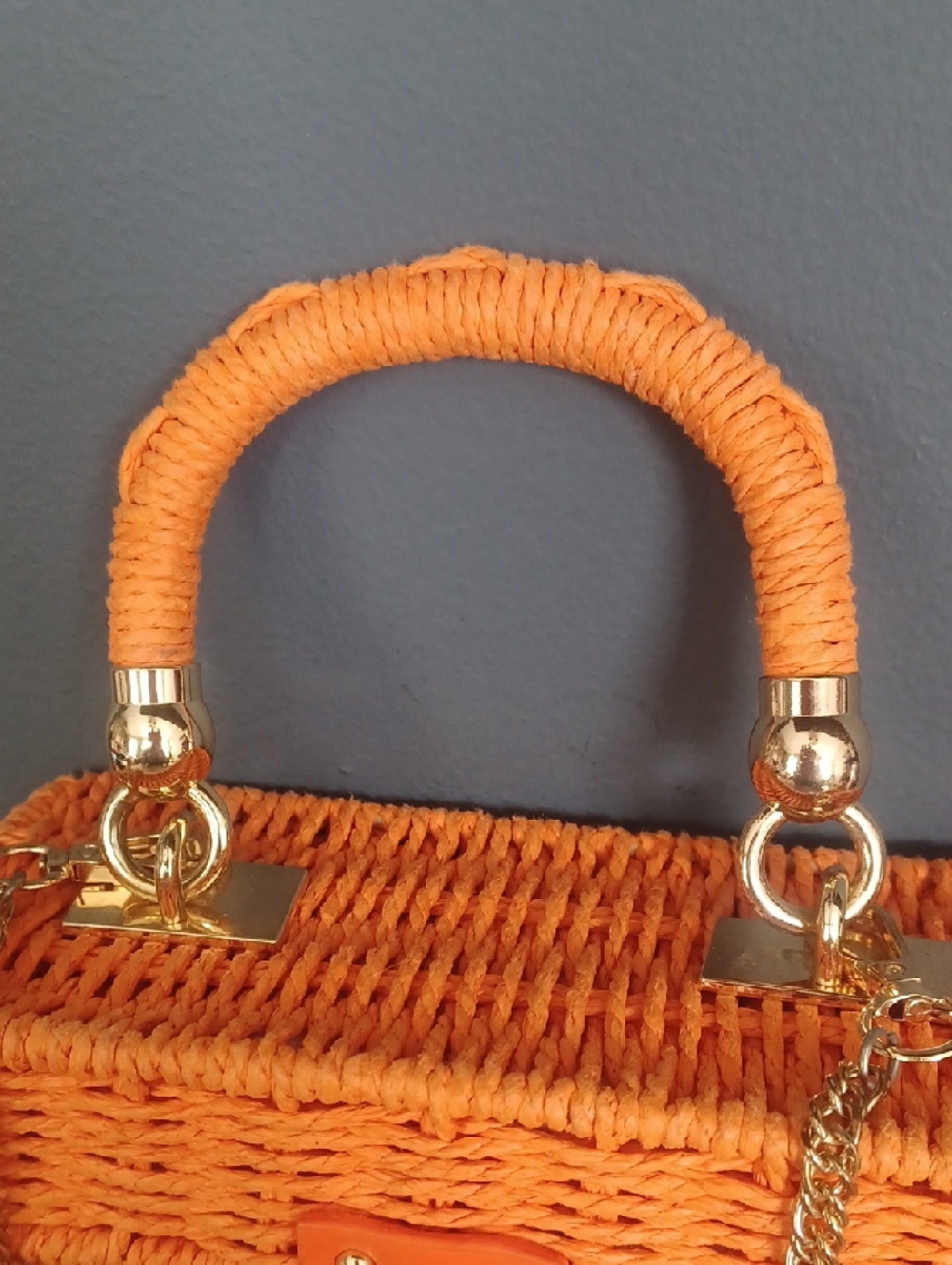 Cute Orange Wicker Box Crossbody - Picture 2 of 16